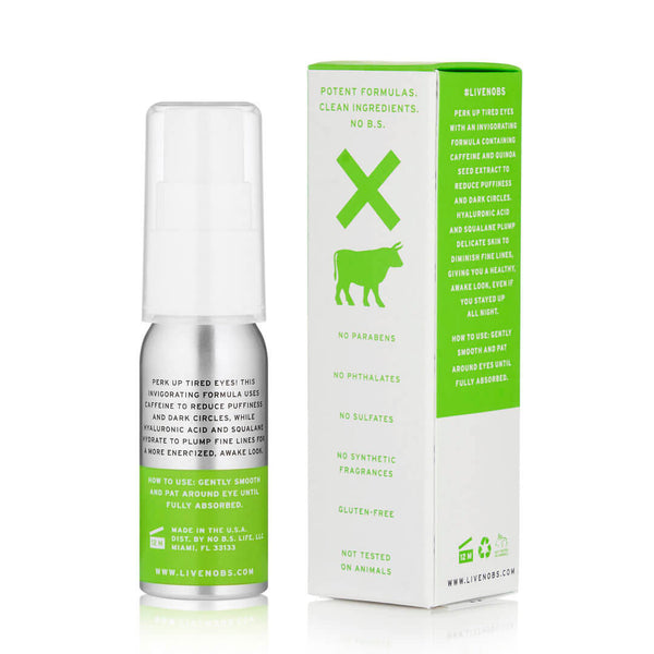 No BS Skincare Caffeine Eye Cream bottle and box back 