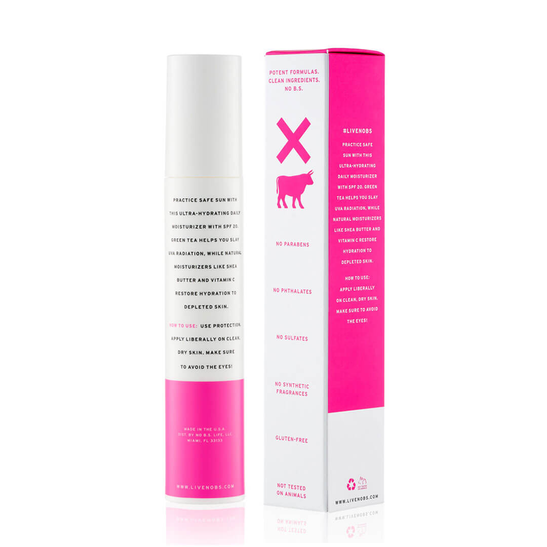 No BS Moisturizer With SPF 20 bottle and box back 